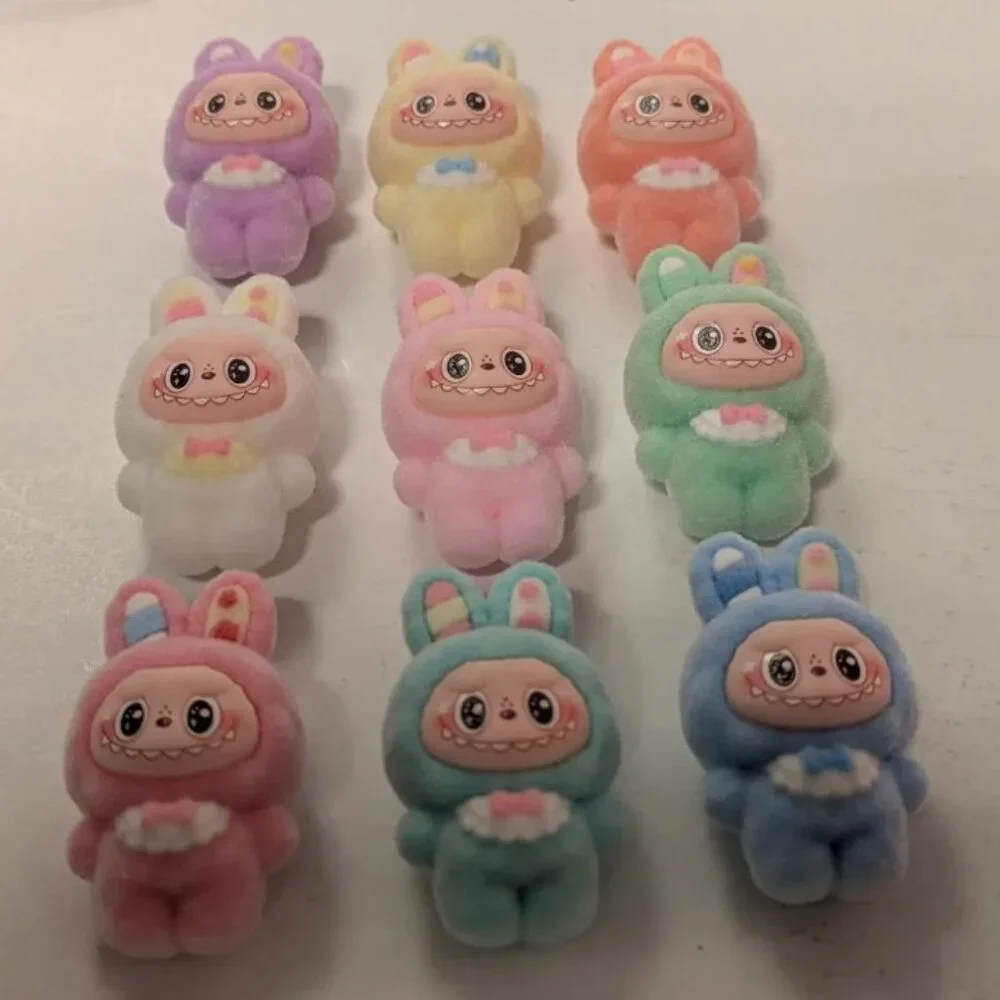 Mini Bunny Figure Set – 9 PCS Pastel Flocked Figures ~2” Tall